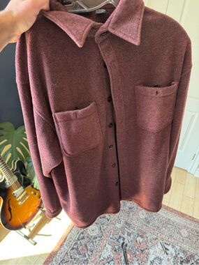 Men's Christopher Rand Oversized Button-Front Shacket in Deep Burgundy